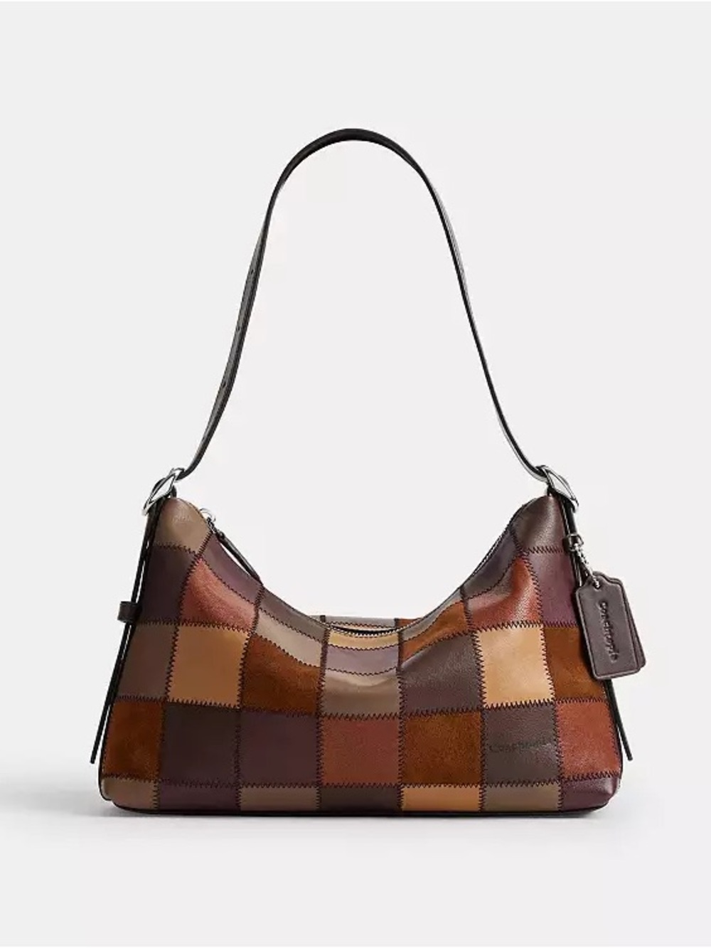 Leather Patchwork Shoulder Bag in Brown Multi